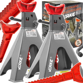 Set capre auto atelier VERKE 6T, 2 bucăți, suporturi reglabile cu blocare pe clichet, înălțime 408-600 mm