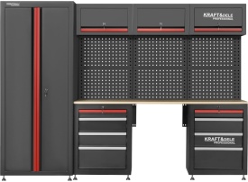 Set mobilier atelier profesional KraftDele KD5861 – banc de lucru cu dulapuri, sertare și panou perforat, 260 cm