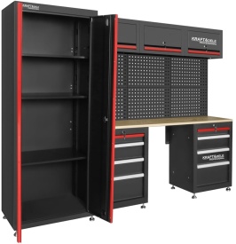 Set mobilier atelier profesional KraftDele KD5861 – banc de lucru cu dulapuri, sertare și panou perforat, 260 cm - Img 8