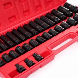 Set profesional de tubulare de impact 1/2 inch KraftDele KD11757, 35 piese scurte și lungi din oțel Cr-Mo, în valiză - Img 3