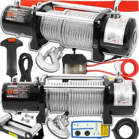 Troliu auto electric VERKE 12V 12000 lbs cu cablu de oțel 24 m, telecomandă radio și cu fir, pentru ATV, off-road și remorci