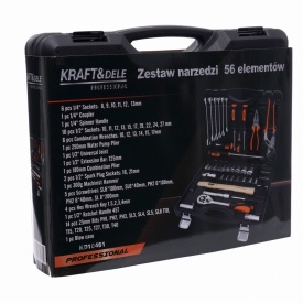 Trusă de scule KraftDele KD10461, 56 piese, cu valiză de transport, oțel CrV pentru atelier, garaj și lucrări de întreținere - Img 7