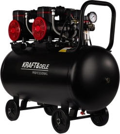 Compresor aer fără ulei KraftDele KD1392, rezervor 100L, 2x1500W, 8 bar, 4 pistoane, cu manometre și roți