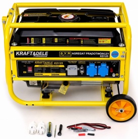 Generator de curent pe benzină KraftDele KD125, 3800 W, 230 V + 12 V, motor 4 timpi, cu roți și mâner pentru transport - Img 5
