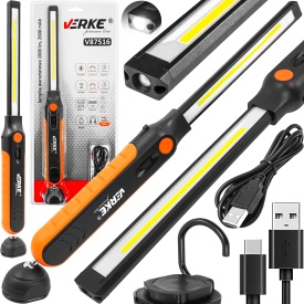 Lampă de lucru LED MaxRom 1000 lm, acumulator 2600 mAh, lumină COB + spot, încărcare rapidă pentru atelier și vulcanizare