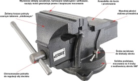 Menghină de banc rotativă cu nicovală 200 mm, corp din fontă, pentru atelier mecanic și lucrări de fixare precise, MaxRom - Img 8