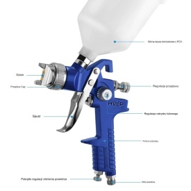 Pistol de vopsit pneumatic HVLP VERKE PREMIUM LINE cu 2 duze 1,4 mm și 1,7 mm, rezervor 600 ml - Img 5