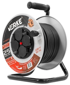 Prelungitor electric pe tambur metalic 25 m, 4 prize, cablu cupru 3x1,5 mm², protecție termică, MaxRom V70013 - Img 7