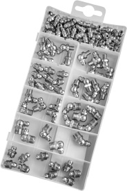 Set 110 nipluuri de ungere și smarowniczki KraftDele KD10507, M6/M8/M10, drepte, 45° și 90°, în cutie organizatoare - Img 5
