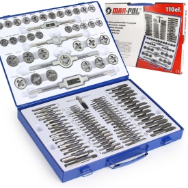 Set 110 piese de tarozi și filiere Mar-Pol în valiză metalică, pentru filetare metrică M2-M18
