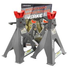 Set capre auto atelier VERKE 6T, 2 bucăți, suporturi reglabile cu blocare pe clichet, înălțime 408-600 mm - Img 2