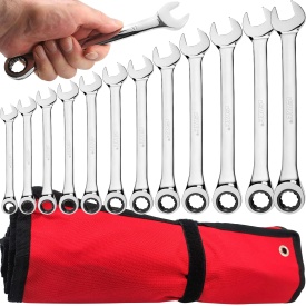 Set chei combinate fixe cu clichet 8-19 mm, 12 piese, din oțel CrV, pentru service auto și atelier