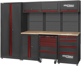 Set mobilier atelier profesional KraftDele KD5860 – banc de lucru cu dulapuri, panou perforat și sertare, 260 cm