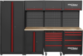 Set mobilier atelier profesional KraftDele KD5860 – banc de lucru cu dulapuri, panou perforat și sertare, 260 cm - Img 2