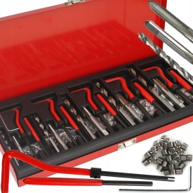 Set profesional pentru reparat filete 131 piese M5-M12 MaxRom, cu inserții filetate, burghie și tarozi HSS - Img 7