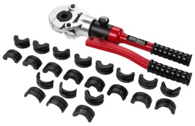 Zaciskarka hidraulică manuală pentru țevi PEX 12T 16-32 mm KraftDele KD5678, cu 11 seturi de bacuri