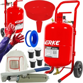 Aparat mobil de sablare cu rezervor 19L VERKE, tip sifon, 4 duze, furtun 3 m, rosu