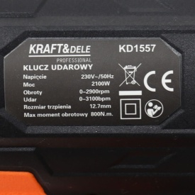 Cheie de impact electrică KraftDele KD1557, 2100W, 800 Nm, prindere 1/2 inch, cu 3 tubulare și valiză de transport - Img 8