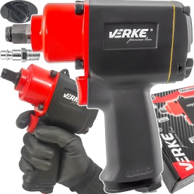 Cheie pneumatică de impact 1/2" 680 Nm scurtă Verke Premium Line, cu mecanism Twin Hammer și reglaj sens/cuplu
