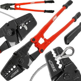 Clește sertizare pentru cabluri și linii de oțel 60 cm MaxRom, cu tăietor integrat, pentru manșoane 4-10 mm