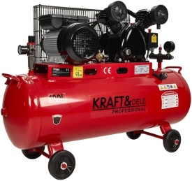 Compresor de aer cu ulei KraftDele KD1472, 100L, 230V, 3,8 CP, 2 pistoane, cu separator și regulator de presiune