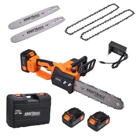 Drujbă electrică cu acumulator KraftDele KD5125, 21V, 2 baterii 4Ah, 12 inch, cu 2 lanțuri și 2 lame, în valiză - Img 2