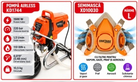 Pachet profesional pentru zugrăvit și vopsit – Pompă Airless cu piston 1500W, 220 bar + Semimască de protecție cu filtre - Img 10