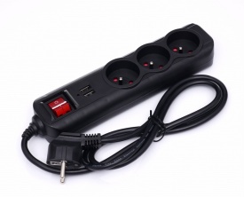 Prelungitor electric KraftDele KD4031 cu 3 prize, 2 porturi USB și cablu 1,5 m, cu protecție la suprasarcină - Img 3
