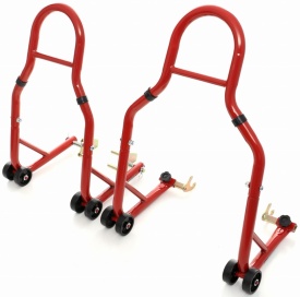 Set 2 standuri moto față și spate KraftDele KD341, suporturi service pentru ridicare și întreținere motocicletă