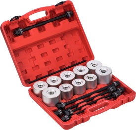 Set extractor bucșe brațe suspensie KraftDele KD10517, cu adaptoare și prese cu șurub, în valiză pentru service auto