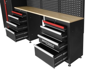 Set mobilier atelier profesional KraftDele KD5861 – banc de lucru cu dulapuri, sertare și panou perforat, 260 cm - Img 5