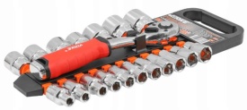 Set tubulare 1/2 cu clichet 72 dinți, 19 piese, oțel CR-V, 8-32 mm, MaxRom pentru service și lucrări mecanice - Img 10