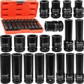 Set tubulare de impact 1/2 inch MaxRom, lungi și scurte, 20 piese, 10-19 mm, oțel crom-molibden pentru service și vulcanizare