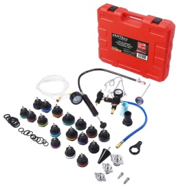 Trusă profesională pentru testarea etanșeității sistemului de răcire KraftDele KD12501 – 28 piese, Manometru 0-2.5 bar, Adaptor universal, Set complet - Img 2