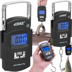 Cântar digital cu cârlig VERKE 50 kg, afișaj LCD iluminat, precizie ridicată pentru bagaje, pachete și uz gospodăresc