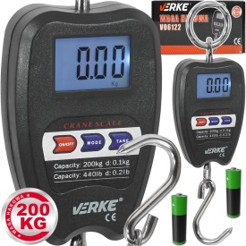 Cântar suspendat cu cârlig VERKE 200 kg, afișaj LCD iluminat, precizie 100 g, pentru cântărire rapidă și sigură