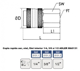 Cupla rapida aer, otel, filet interior 3/8" ADLER MA0131.2 – Kraft&Dele