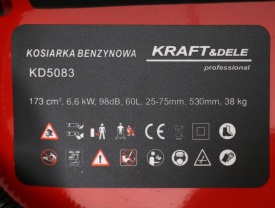 Mașină de tuns gazon pe benzină KraftDele KD5083, 6,6 kW, lățime tăiere 530 mm, coș 60 L, pornire manuală și electrică - Img 3