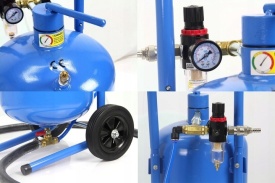 Piaskarkă sifonică Mar-Pol 19L (5 GAL) cu 5 duze, manometru și separator de apă, pentru curățare rugină, vopsea și matuire suprafețe - Img 2