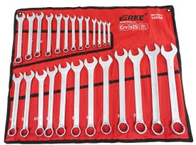 Set chei combinate fixe-inelare 6-32 mm, 25 piese, din oțel crom-vanadiu, cu etui rulabil, MaxRom - Img 2