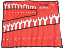 Set chei combinate fixe-inelare 6-32 mm, 25 piese, din oțel crom-vanadiu, cu etui rulabil, MaxRom - Img 12