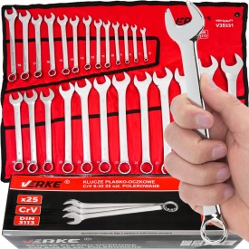Set chei combinate fixe-inelare 6-32 mm din oțel crom-vanadiu, finisaj polisat, în husă rulabilă, MaxRom V35331