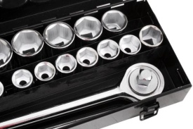 Set chei tubulare 3/4 inch 19-50 mm, 21 piese, cu clichet, prelungitor și mâner T, în valiză, MaxRom - Img 11