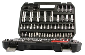Set chei tubulare și biți Mar-Pol Professional 108 piese din oțel CrV, cu 2 clicheturi 1/2 și 1/4, în valiză - Img 4