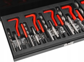 Set profesional pentru reparat filete 131 piese M5-M12 MaxRom, cu inserții filetate, burghie și tarozi HSS - Img 11