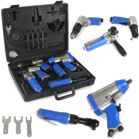 Set scule pneumatice Mar-Pol 20 piese în valiză, cu cheie de impact, bormașină, clichet, ciocan și polizoare