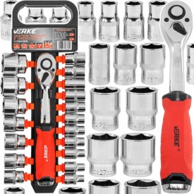 Set tubulare 1/2 cu clichet 72 dinți, 19 piese, oțel CR-V, 8-32 mm, MaxRom pentru service și lucrări mecanice - Img 7