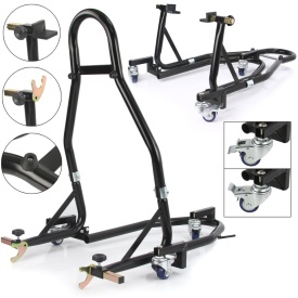 Stand moto față + spate Mar-Pol M80171, tip COMBO cu roți pivotante și blocare, pentru lucrări de service și întreținere