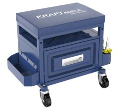 Taburet de atelier profesional cu sertar KraftDele KD10761 – Șezut confortabil PVC, 3 Rafturi scule, Capacitate 158 kg, Mobil