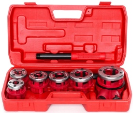 Trusă manuală de filetat țevi KraftDele KD332, 6 capete 1/4"-1 1/4", cu clichet și valiză de transport